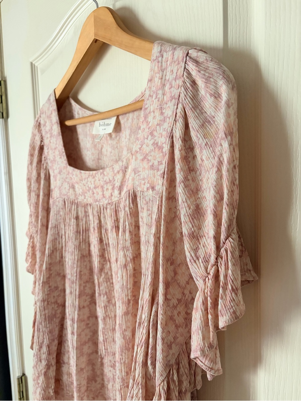 Bohme Pink Feminine Floral Pleated Square-Neck Womens Blouse Top, Small - Picture 2 of 10